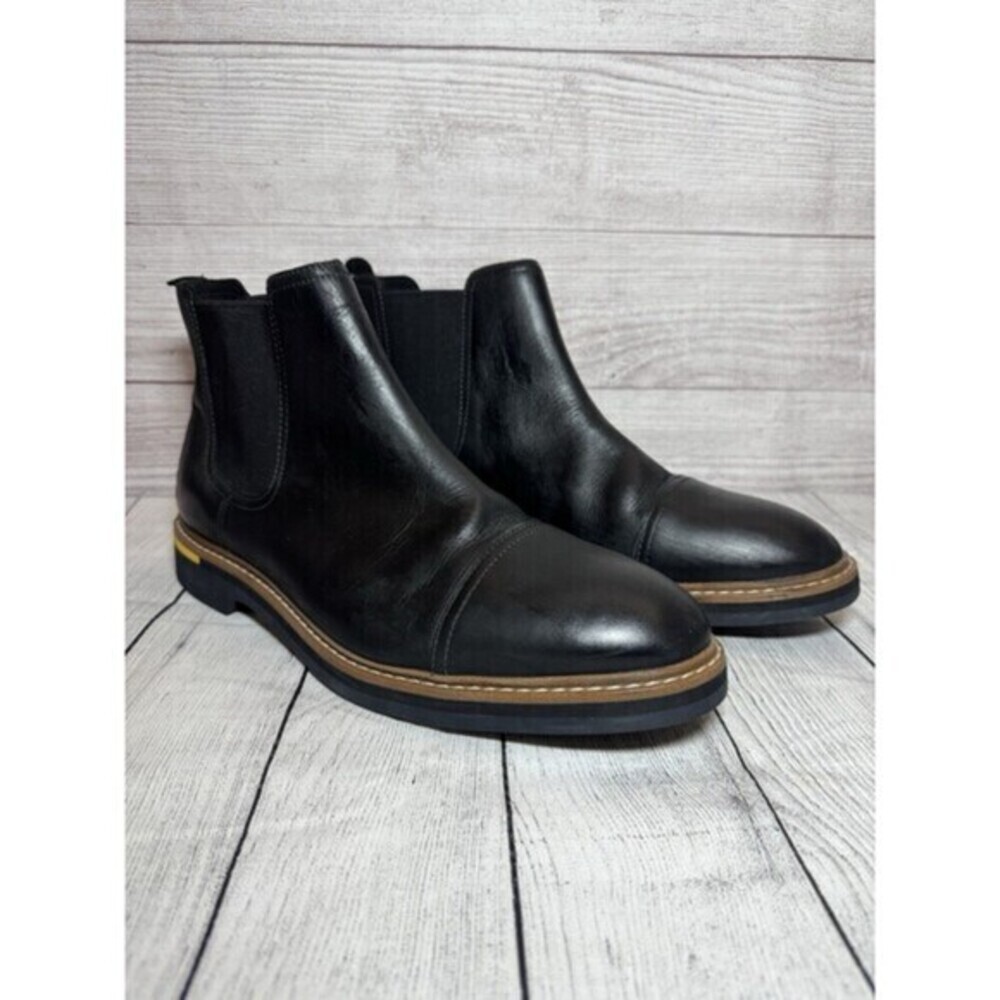 Cole Haan Mens York Chelsea Boot Size 11.5 M Black Leather PullOn Cap Toe Bootie